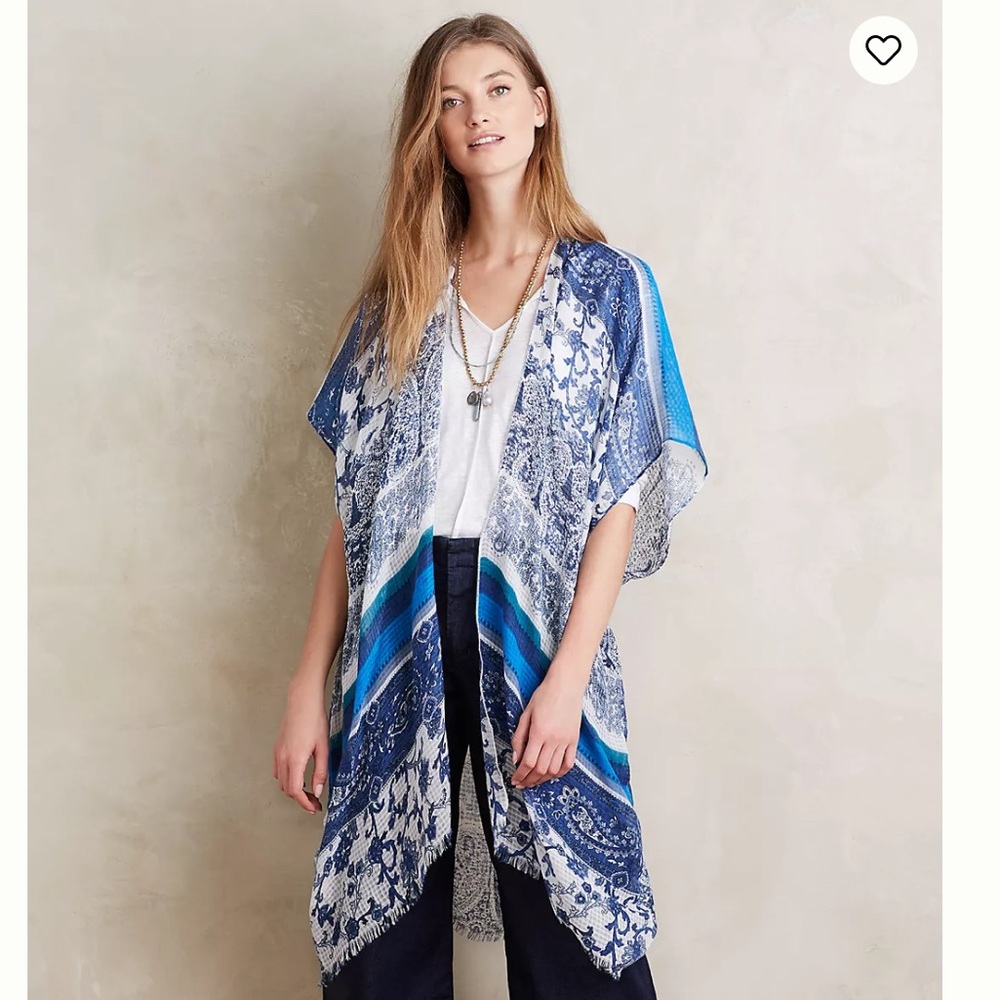 Anthropologie Blue and White Paisley Kimono